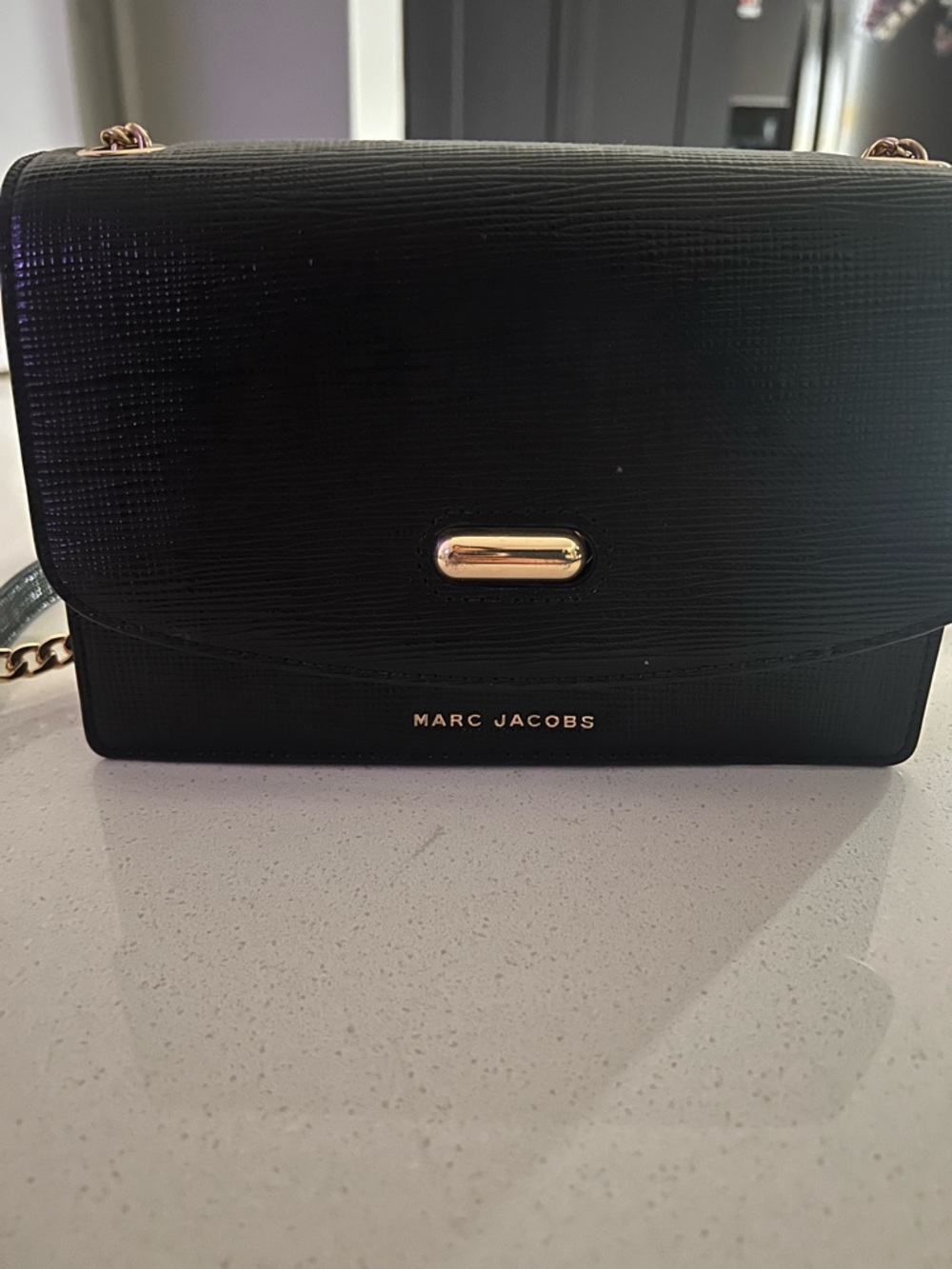 Marc Jacobs Black Textured Leather Crossbody with Gold Hardware